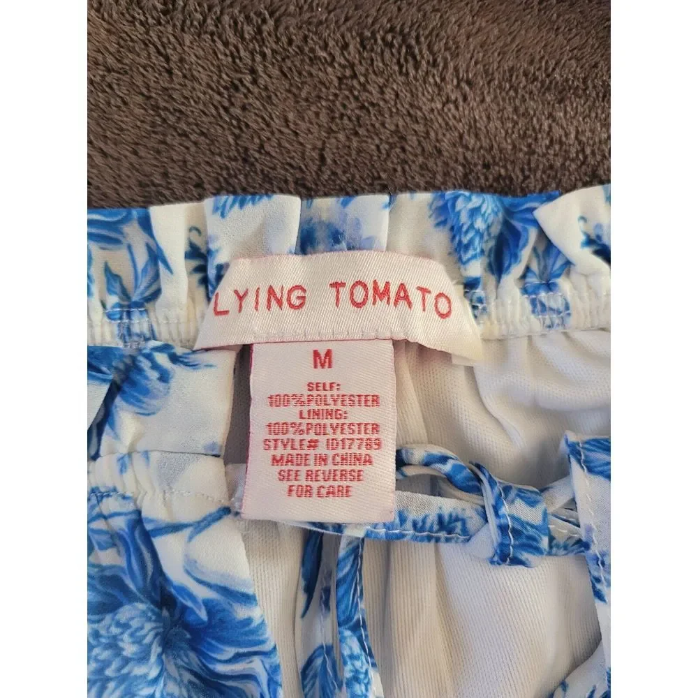 Flying Tomato Womens White Blue Floral Long Sleeve Fit & Flare Dress Size M Love